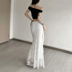 Patchwork Lace Pleated Skirt With High Waist Irregular Hem Cream Ruched Elegance