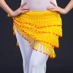 Handmade Beaded Belly Dance Hip Scarf With Lace Up Chiffon Base Fringes Belt