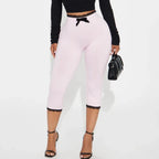Lace Trim Capri Leggings With Elastic Waist Women Three Quarter Length
