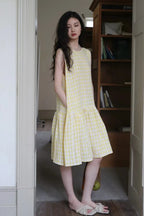 Sunny Plaid Cotton Dress Sleeveless Round Neck Vacation Dress