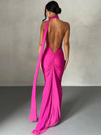 One Shoulder Backless Ruched Dress