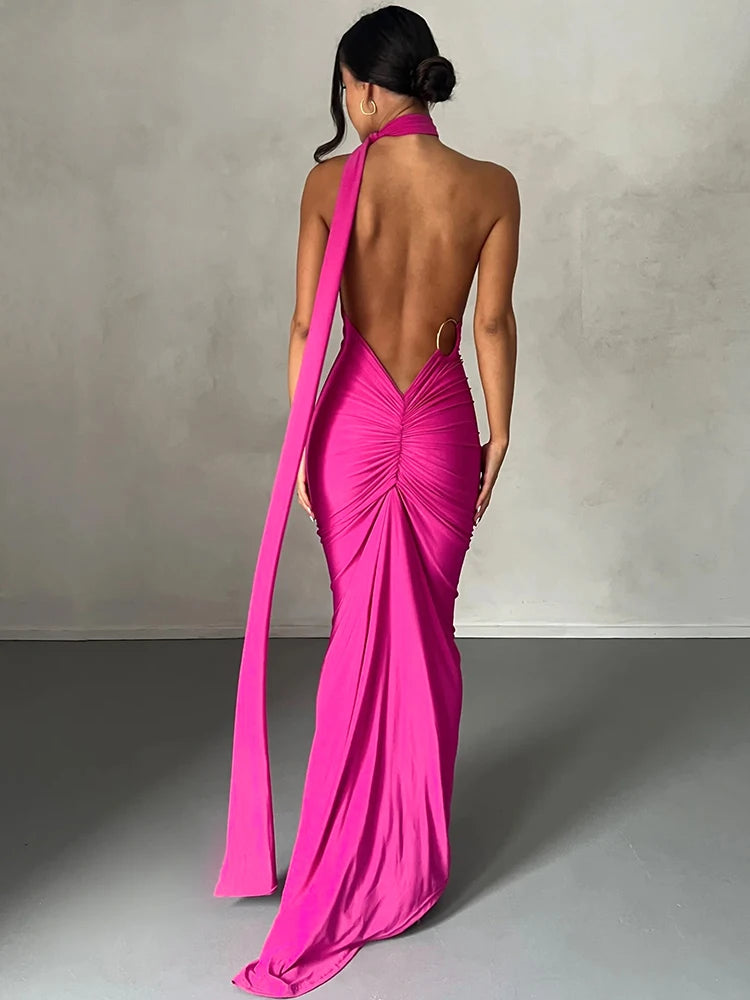 One Shoulder Backless Ruched Dress