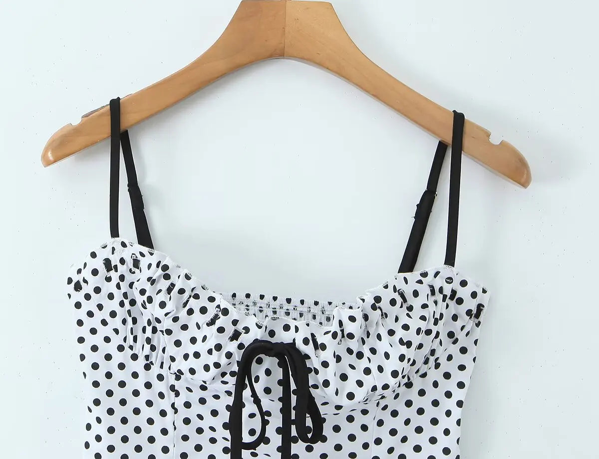 Sexy Sweet Girl Plaid Polka Dot Camis Cotton Top