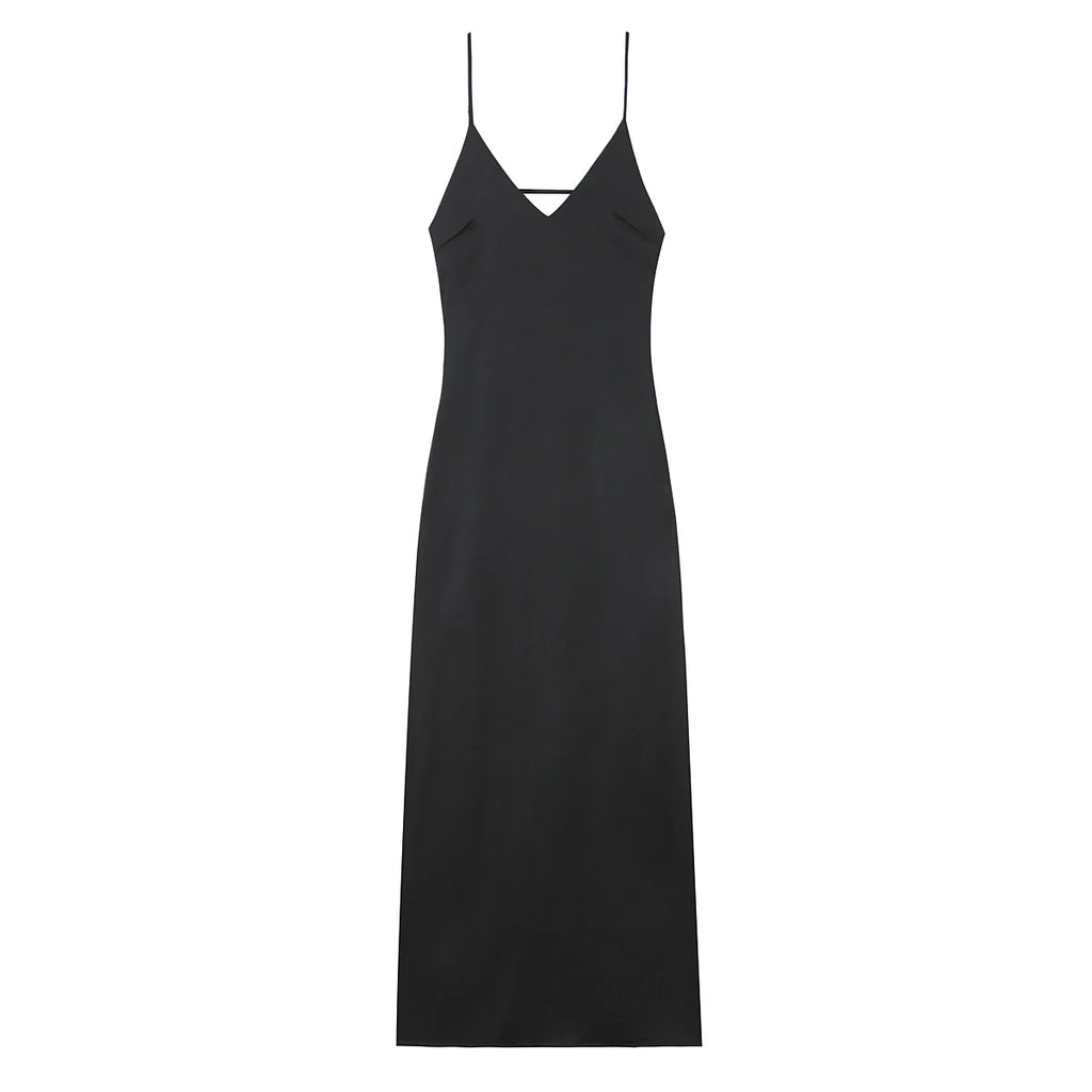 Sling Long Dress With V Neck Backless Elegant Sleeveless