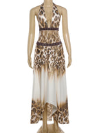 Leopard Print Halter Maxi Dress Backless Sleeveless