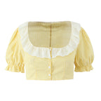 Yellow Gingham Lace Top And Skirt Set Vintage