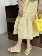 Elegant Cross Strap Wedge Sandals Low Heel Slip On