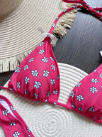 Floral Halter Bikini Set With High Leg Cut Two-piece Swimwear