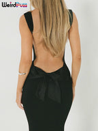 Chic Backless Maxi Dress With Bow Lace Up Details For Evening