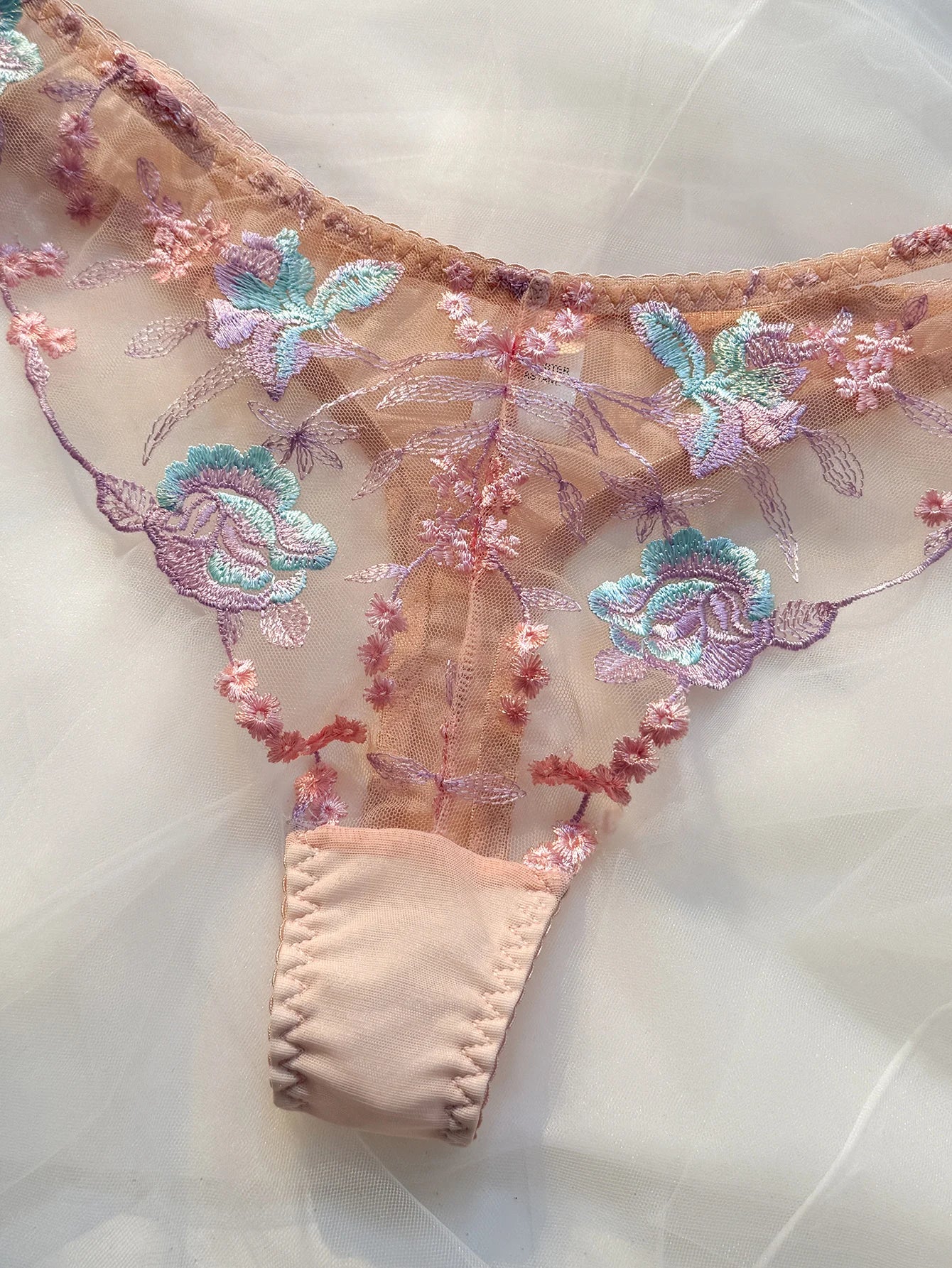 Pastel Pink Embroidered Bra And Panties Set With Steel Ring