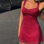 Polka Dot A Line Mini Dress With Ruched Strapless Backless Silhouette