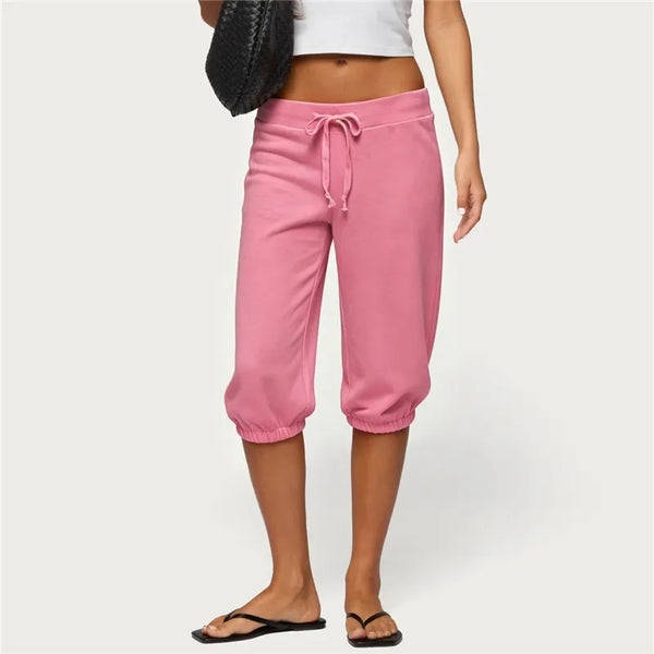 Women Vintage Y2K Low Waist Capri Sweatpants Drawstring Loose 3/4 Length Cropped Pants