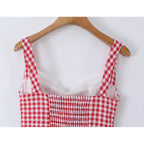Red Plaid Corset Camis Lace Trim Bow Detail Bustier Sexy Top