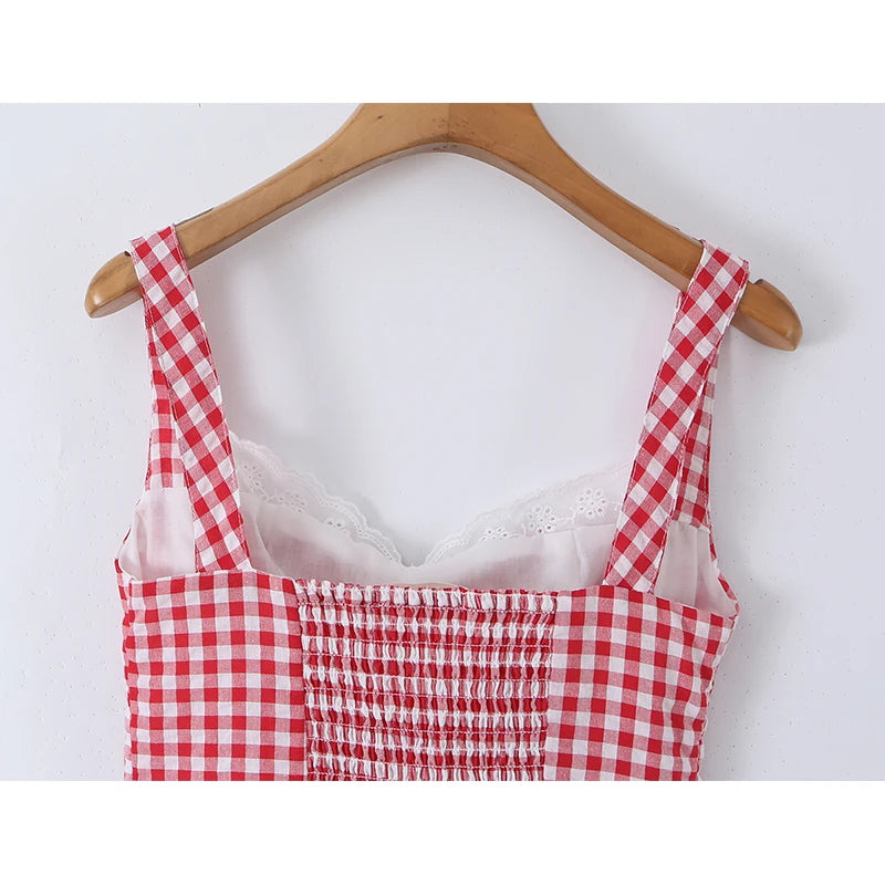 Red Plaid Corset Camis Lace Trim Bow Detail Bustier Sexy Top