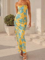 Floral Strapless Sleeveless Maxi Dress With Bodycon Silhouette