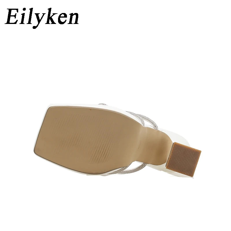 Crystal Narrow Band Platform Shoes With Ultra Chunky Heels