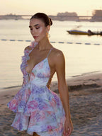 Petal 3D Flower Ruffle Camisole Dress With V Neck Backless Evening Look