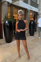Halter Neck Backless two piece Pleated Skirt Set