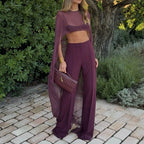 Sheer Cape Blouse With High Low Hem Polka Dot Or Solid Color