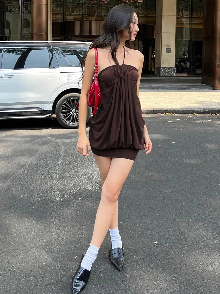 Sexy Halter Backless Mini Dress Ruched