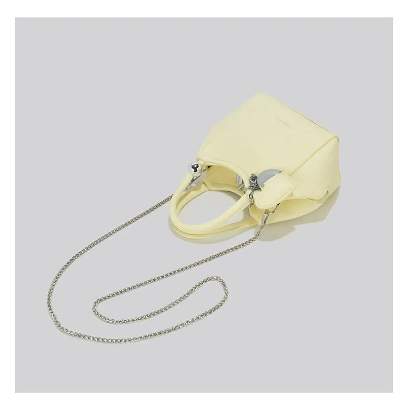 Romantic Litchi Grain Mini Shoulder Bag With Heart Pendant And Delicate Chain Strap