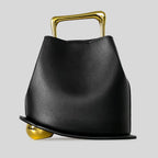 Gold Metallic Irregular Bucket Bag With Ball Base Leather Tote