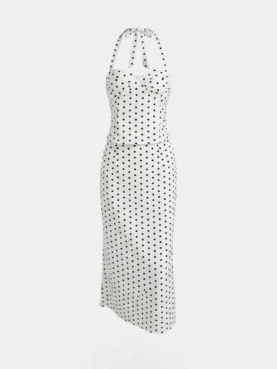 Two-Piece Set Women's Sexy Polka Dot Top Casual Maxi Skirts Sets