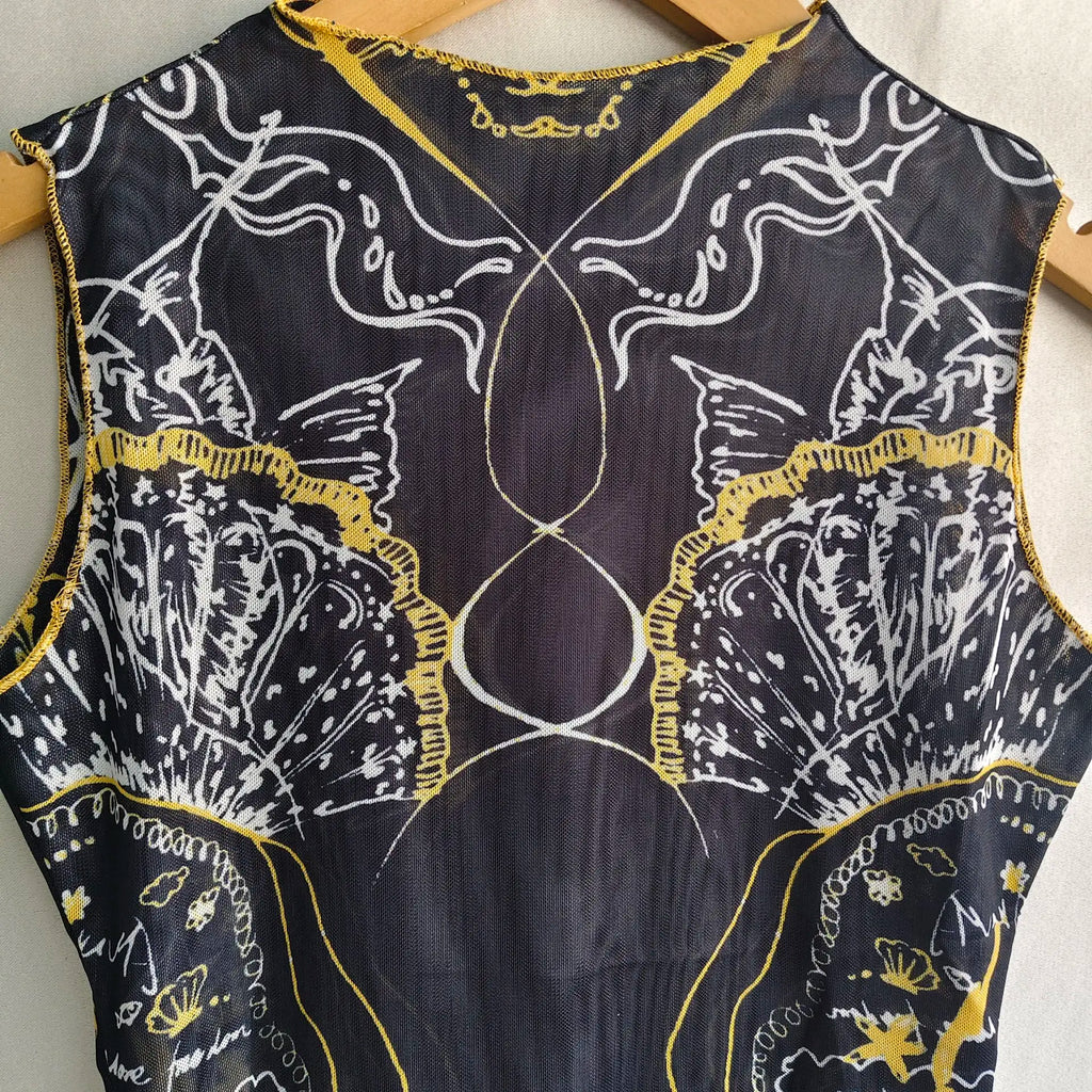 Mesh Print Tank Top With High Collar Slim Fit Cropped