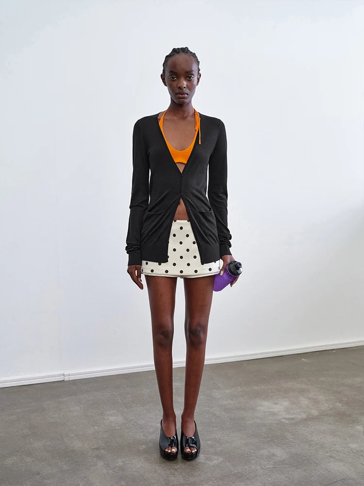 Polka Dot White Mini Skirt Polished Short Silhouette