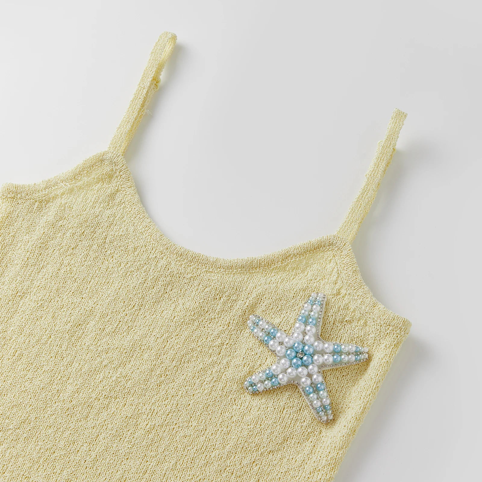 Beaded Starfish Knit Bodycon Mini Dress With Sequin Straps And Tassel Hem