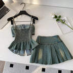 Denim Set With Sleeveless Cami Top And Mini Skirt Slim Fit Zipper