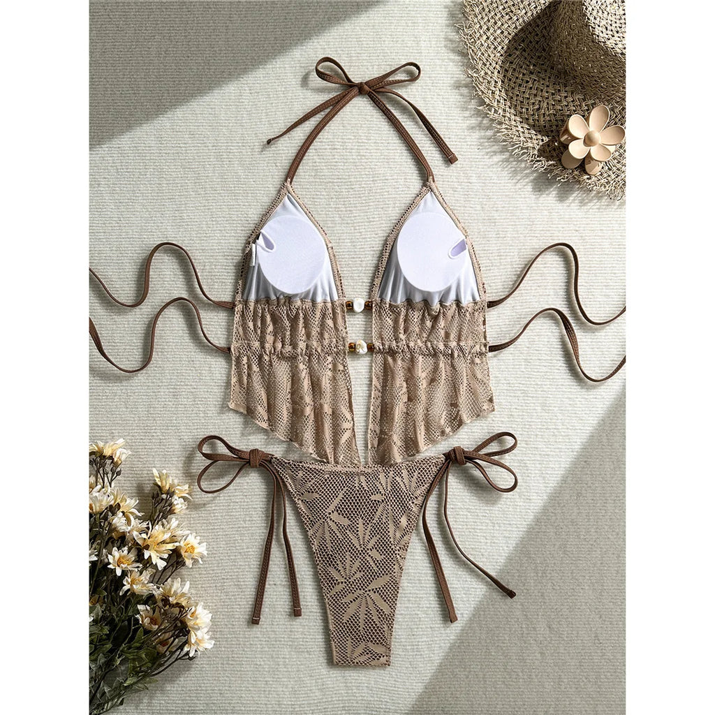 Hollow Out Tankini Halter Bikini Padded Two-pieces Bikini set