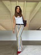 Vivid Multicolor Stripe Wide Leg Jeans With Pockets Low Waist Denim Trousers