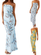 Floral Strapless Sleeveless Maxi Dress With Bodycon Silhouette