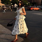Long Polka Dot Skirt Set With Cropped Puffy Sleeveless Top