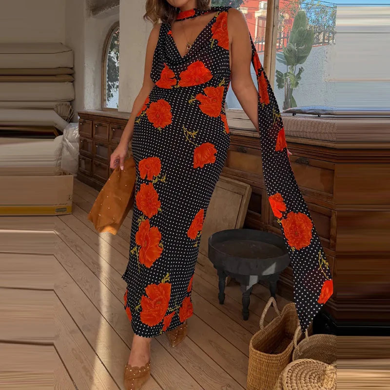 Sexy Halter Cutout Dress With Pleated Hollow Out Details