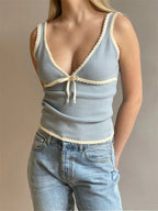 Backless Lace Up Crop Tank Top With V Neck