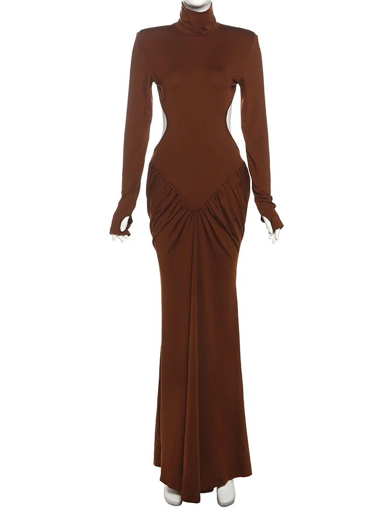 Peach Backless Maxi Dress With Waistless Silhouette And Ruched Elegance