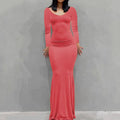 Long Sleeve Dress With Slim Silhouette And Flowing Maxi Skirt