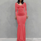 Long Sleeve Dress With Slim Silhouette And Flowing Maxi Skirt