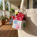 Kawaii Large Capacity Cartoon House Earphone Bag And Embroidery Storage Coin Purse In Red Polyester