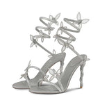 Crystal Flower High Heels With Ankle Strap Strappy Thin Sandals
