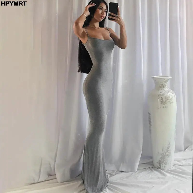 Women's Satin Sleeveless Backless Slim Maxi Dress