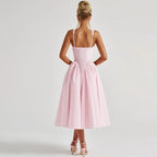 Gingham Square Neck A-Line Midi Dress With Pockets