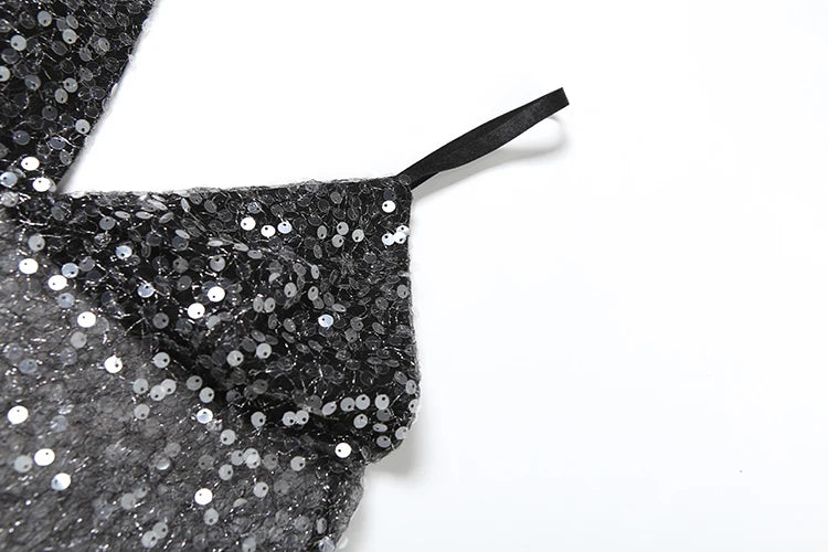 Sequined Patchwork Mesh Camisole With V-Neck Backless