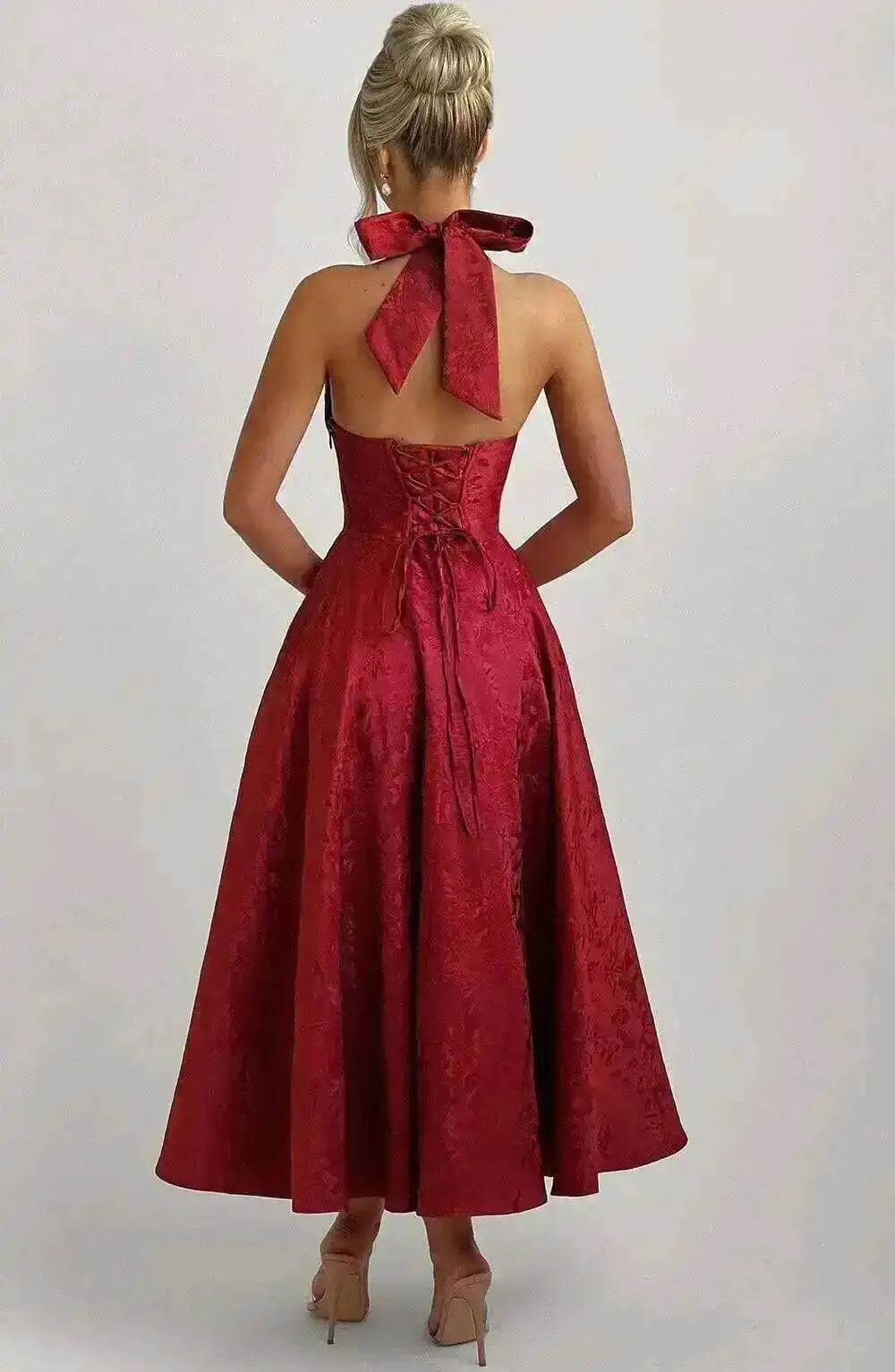 Backless Halter Evening Dress With Lace Jacquard For Elegant Special Occasions