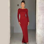 Elegant Backless Long Sleeve Maxi Dress With Bodycon Fit