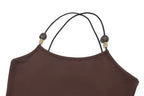 Brown Spaghetti Strap Bodysuit Women Summer Sleeveless Cross Skinny Tight Tide Basic Camisole