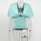 Women Halter Neck Backless Elastic V Neck Crop Top