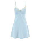 Women Sweet Lace Neckline Backless Short Dress
